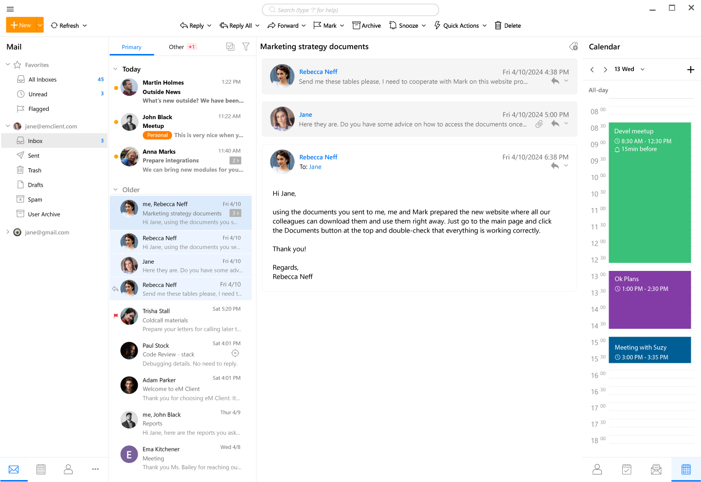 emClient - Advanced Email Client Solutions - Daily agenda sidebar